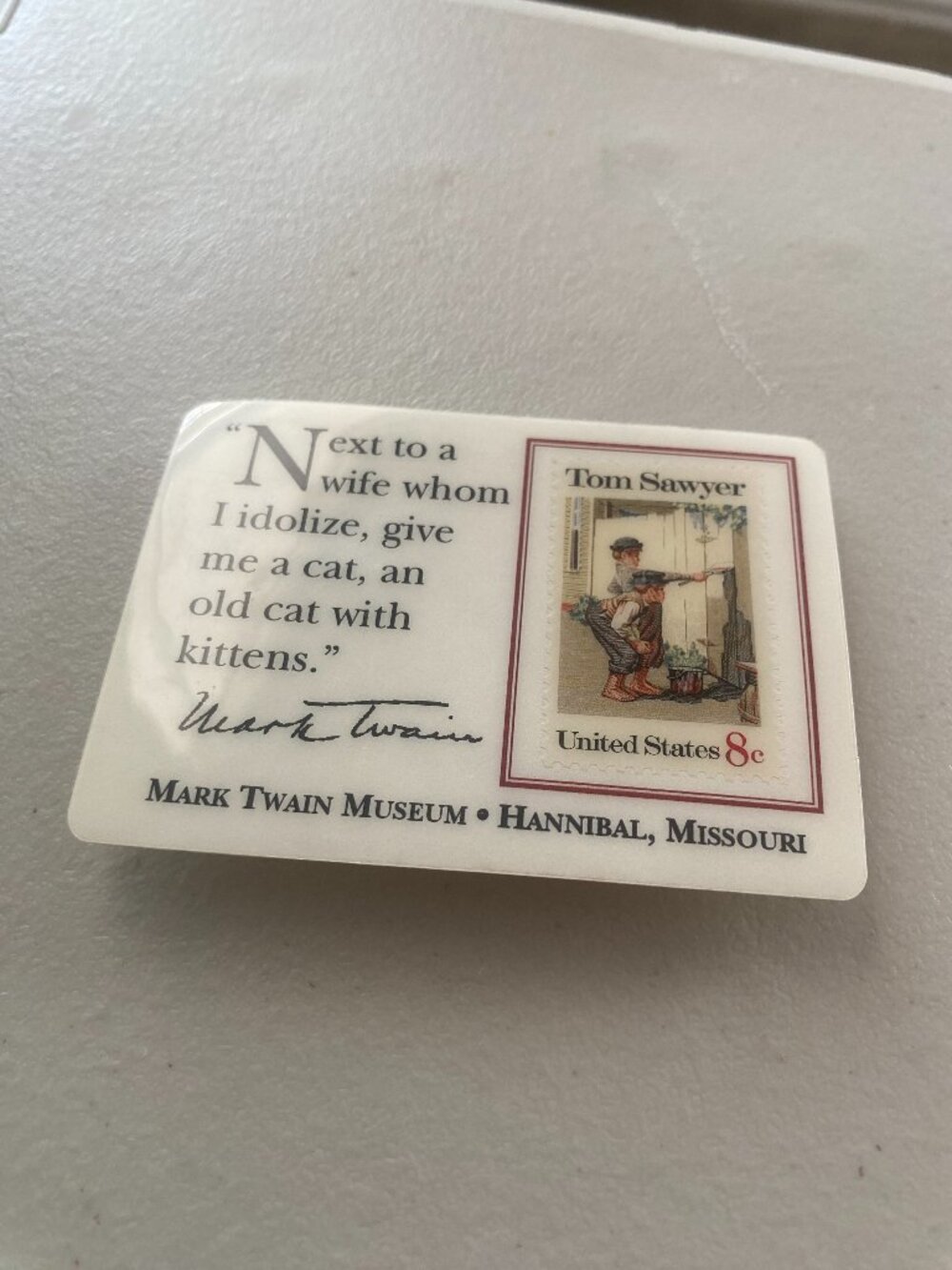 TOM SAWYER  Boys Painting Fence 1972 STAMP 8c MARK TWAIN Museum fridge magnet